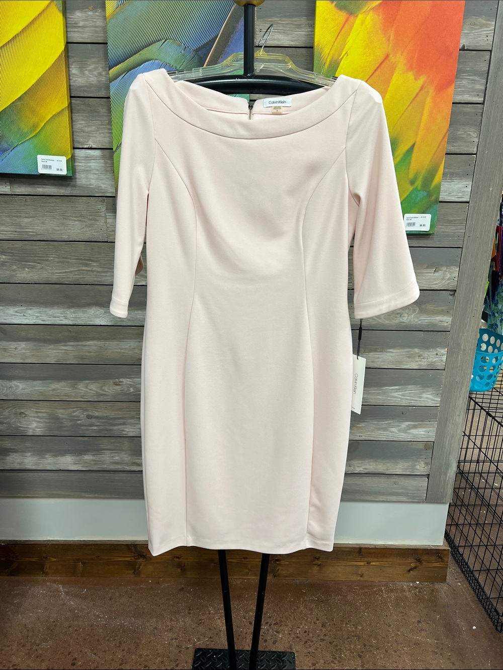 Calvin Klein Light Pink Boatneck Midi Sheath Dress